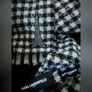 Karl Lagerfeld Black & White Plaid Scarf with Eiffel Tower Patch